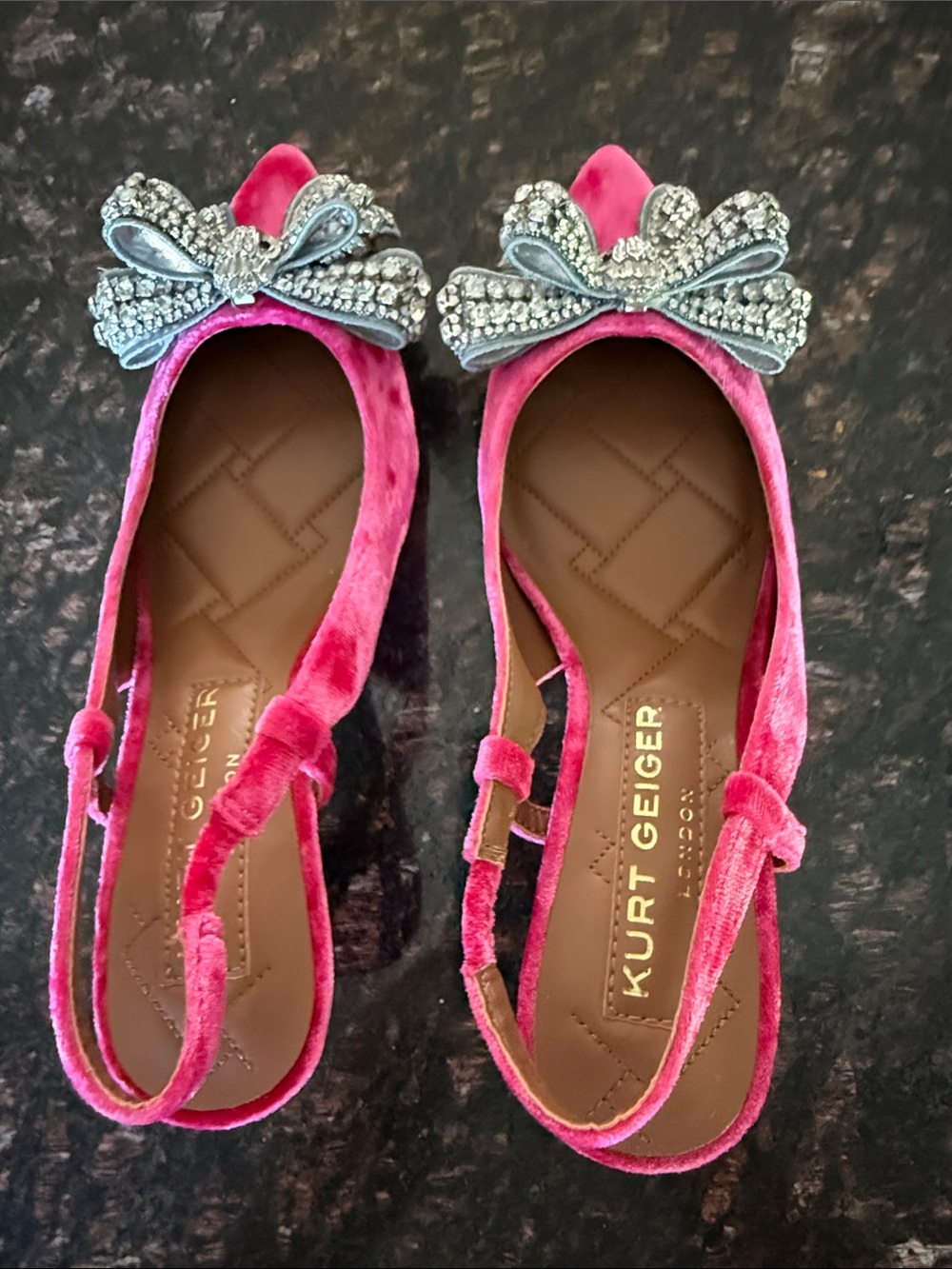 Kurt Geiger Fuchsia Velvet Slingback Flats with Crystal Bow - Picture 4 of 8